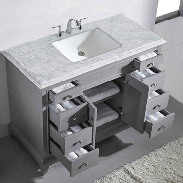 Eviva Elite Princeton 42″ Solid Wood Bathroom Vanity Set with Double OG White Carrera Marble Top Vanity Eviva